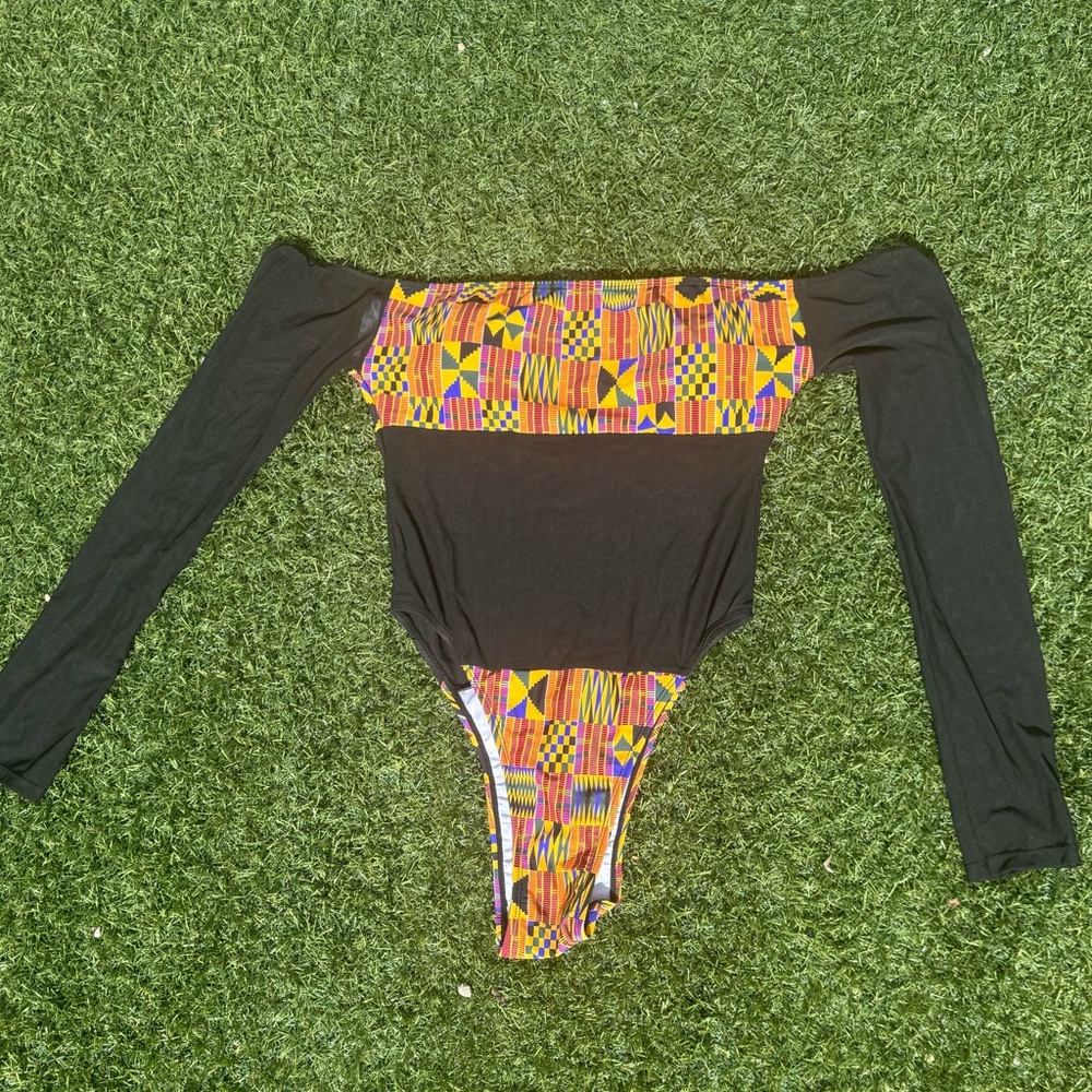 Kente Patterned Off-Shoulder One Piece Swimsuit